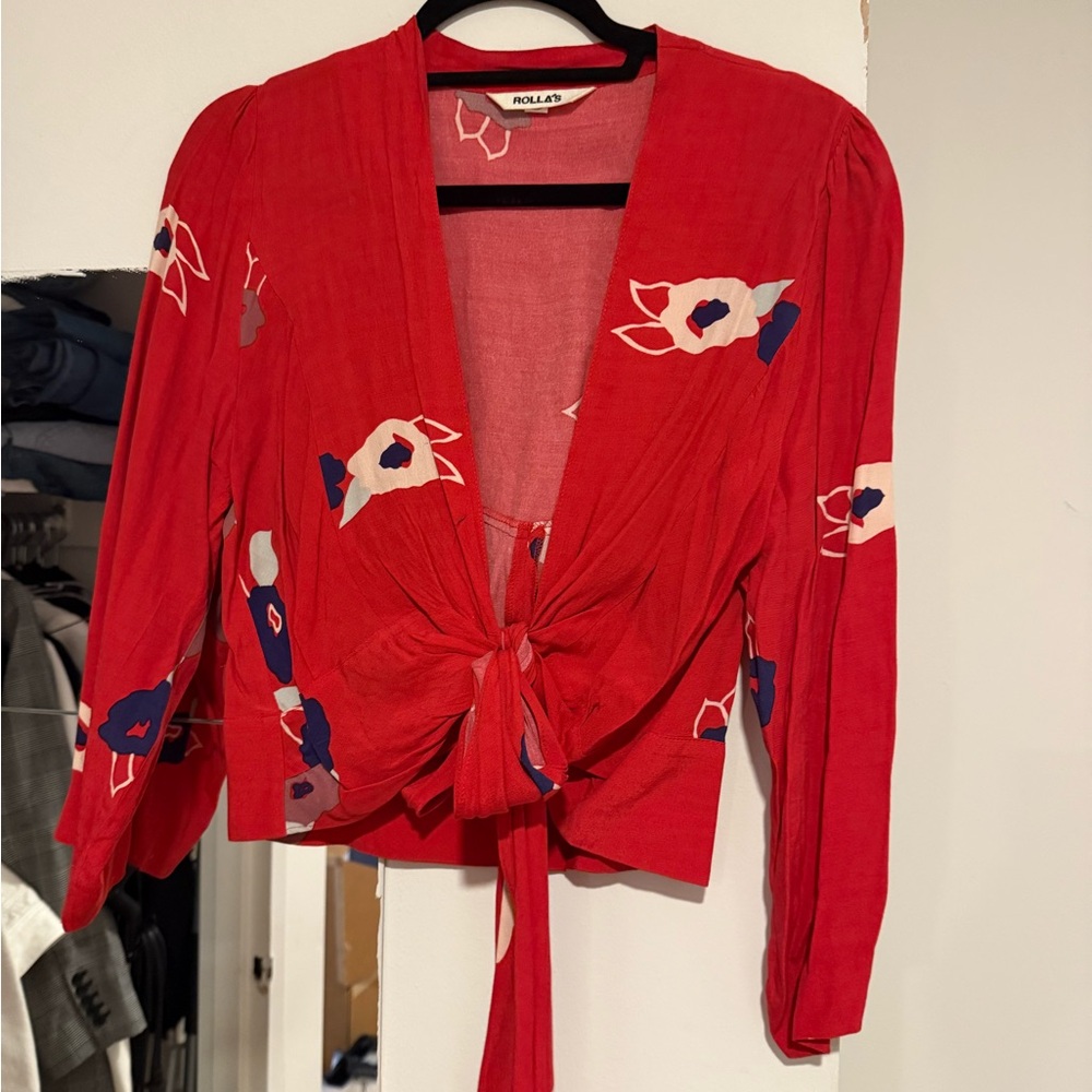 ROLLA'S Red Long Sleeve Tie Front Blouse